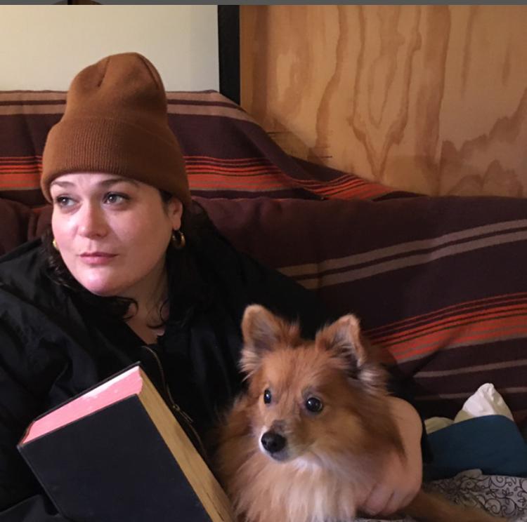 A woman and her dog.