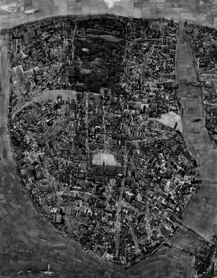 Painting of a birds eye on the city