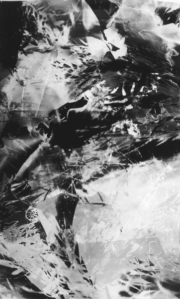 An abstract painting in black and white